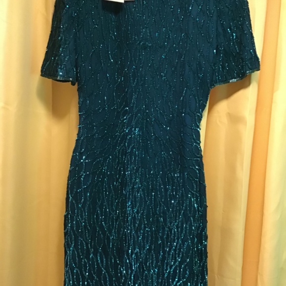 Vintage NOS designer hand beaded Formal wedding cocktail dress PS Emerald green - Picture 7 of 12